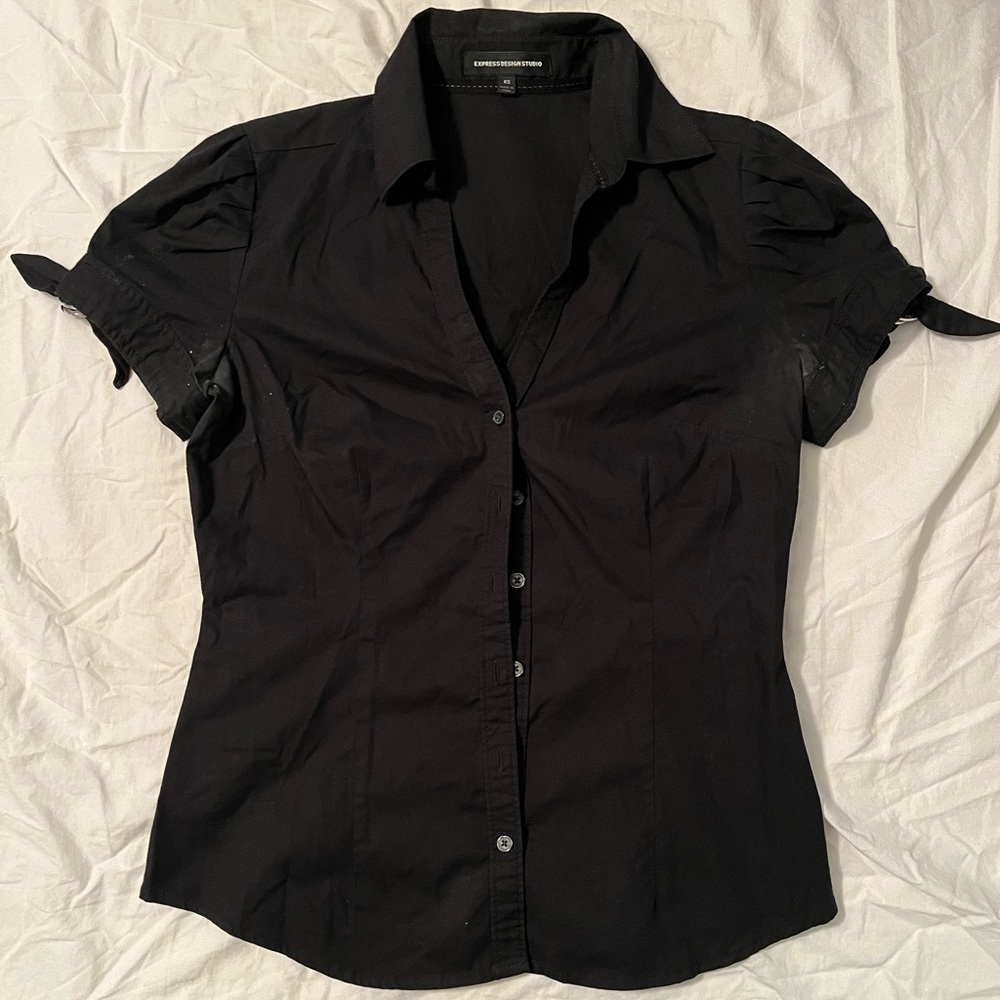 express black button up work blouse